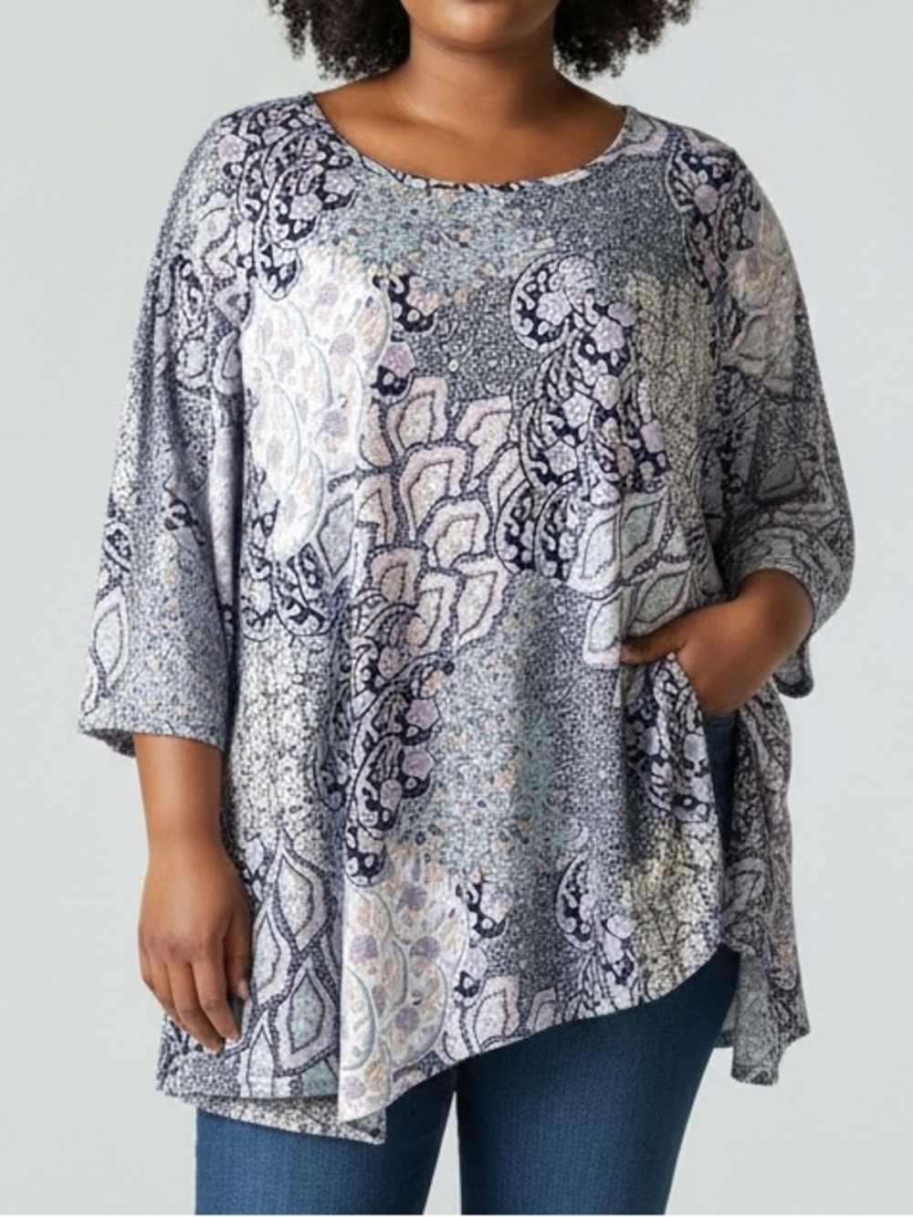 Star Vixen 3X Paisley Boho Tunic Top Plus Size Floral Patchwork Blouse